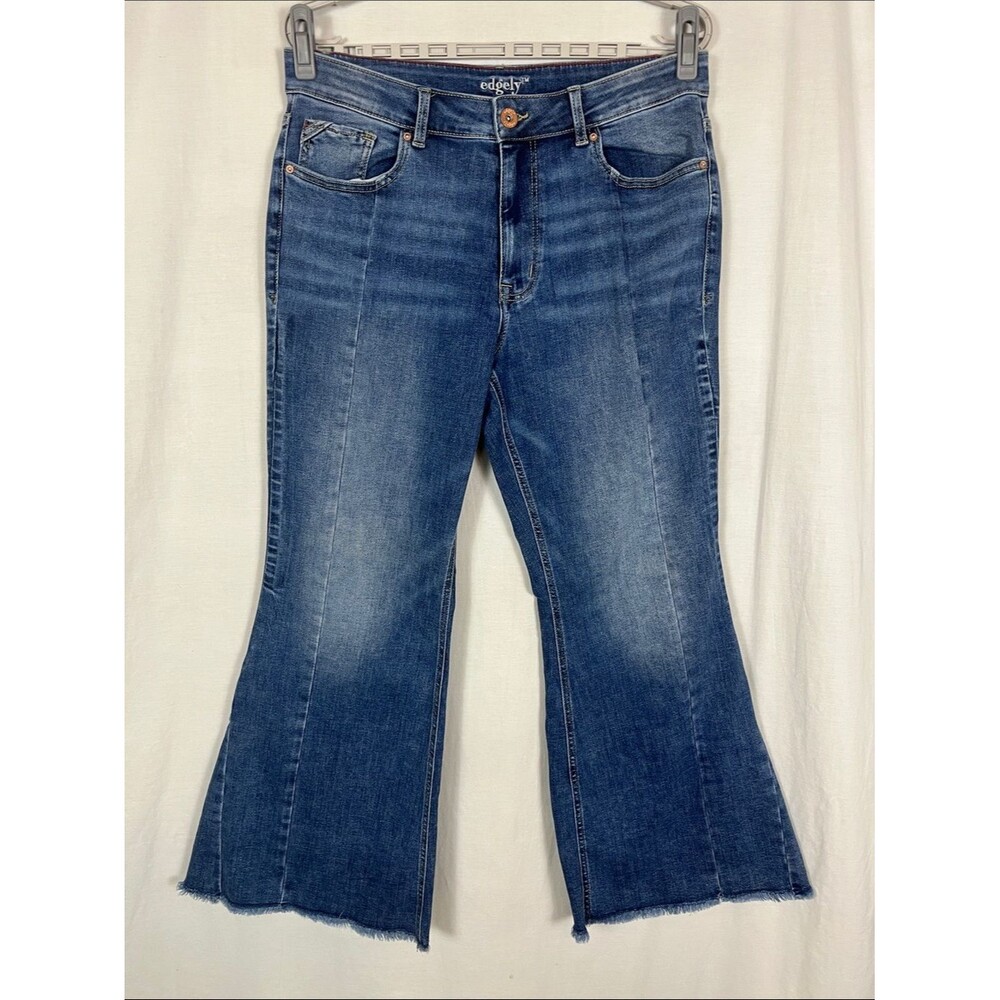 Edgely High Rise Flare Blue Raw Hem Jeans